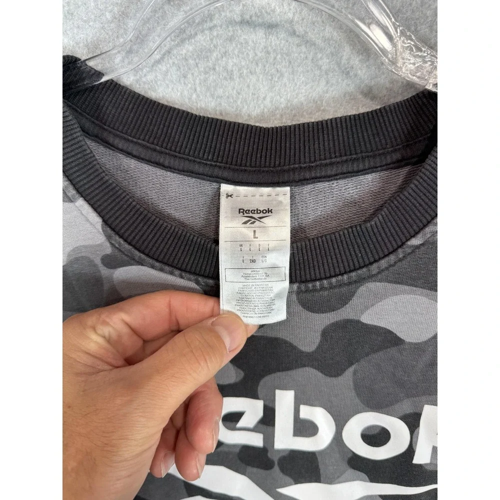 Reebok Sweatshirt Mens Large Gray Black Camo Crewneck Pullover Logo Athletic